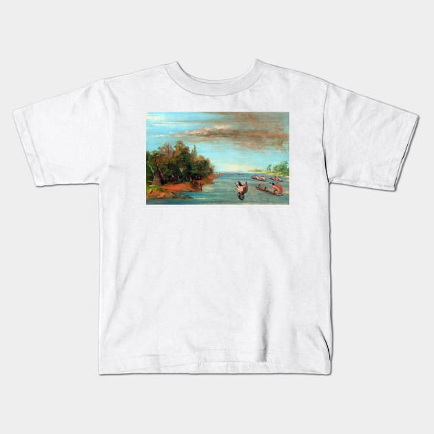 George Catlin Sac and Fox Sailing in Canoes Kids T-Shirt by pdpress